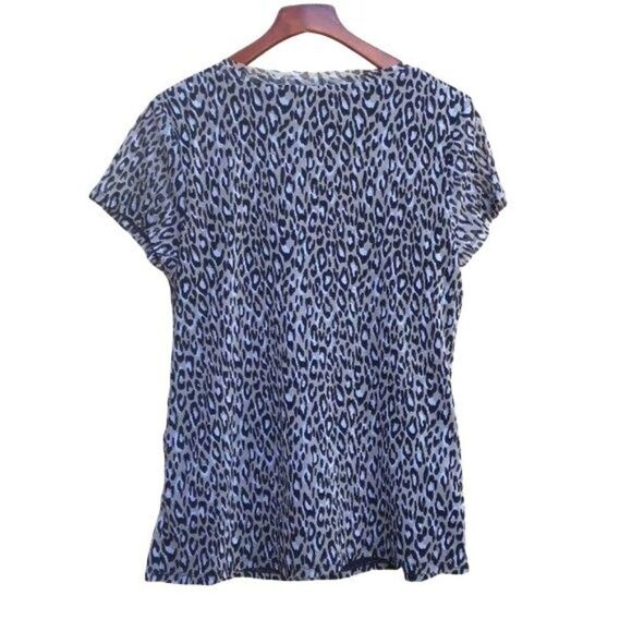 Dana Buchman Animal Leopard Print  Netted V-neck Short Sleeved Top Tan Blk Sz XL - Picture 2 of 8